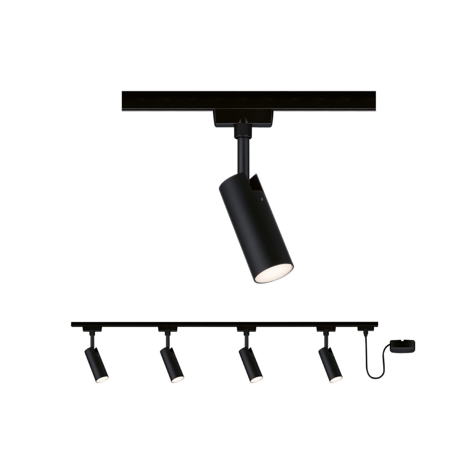 Juego URail Tubo de Paulmann, negro, alimentación por cable de 4 luces Juego URail Tubo de Paulmann, negro, alimentación por cable de 4 luces