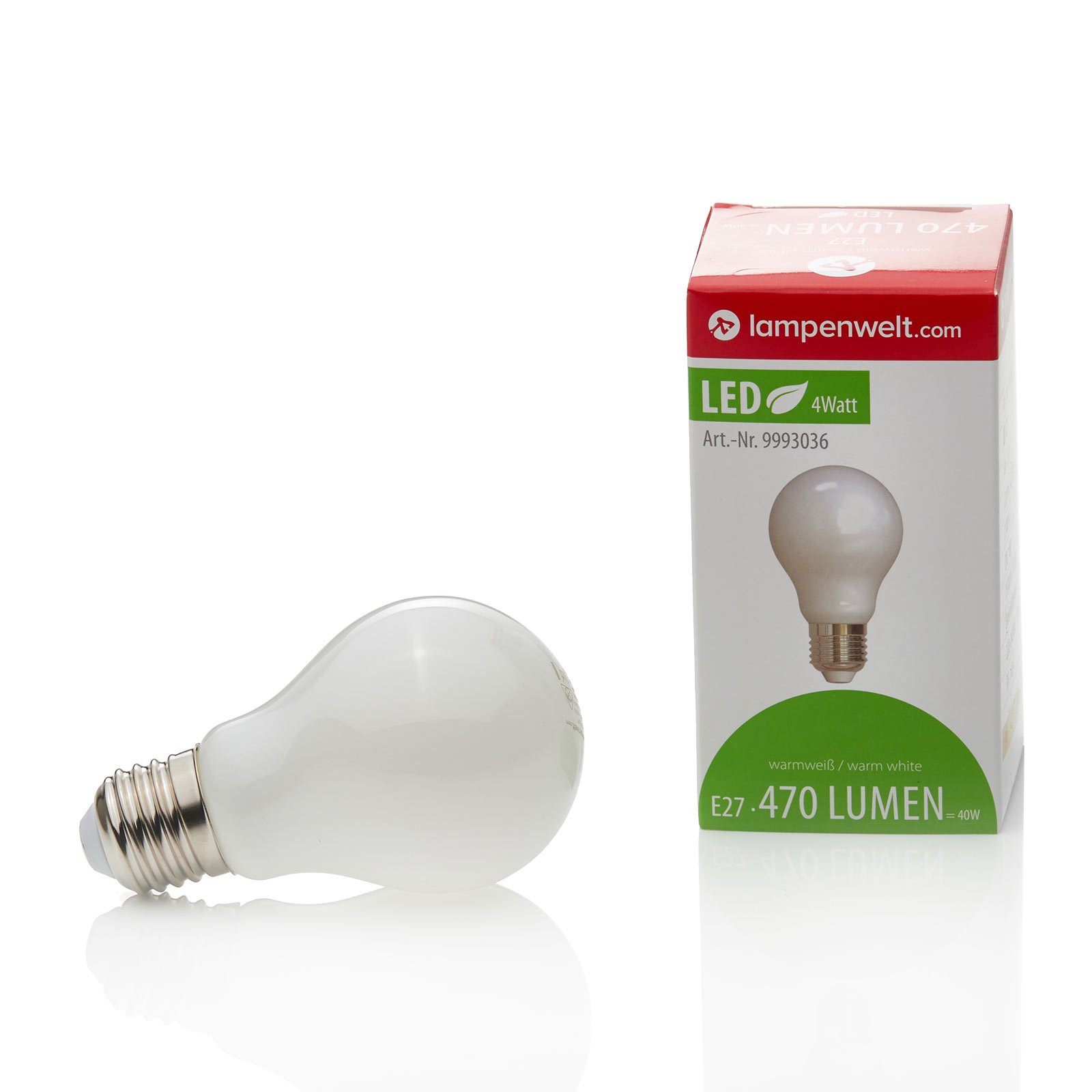 E27 LED-lampe 4 W, 470 lm, 2 700 K, opal
