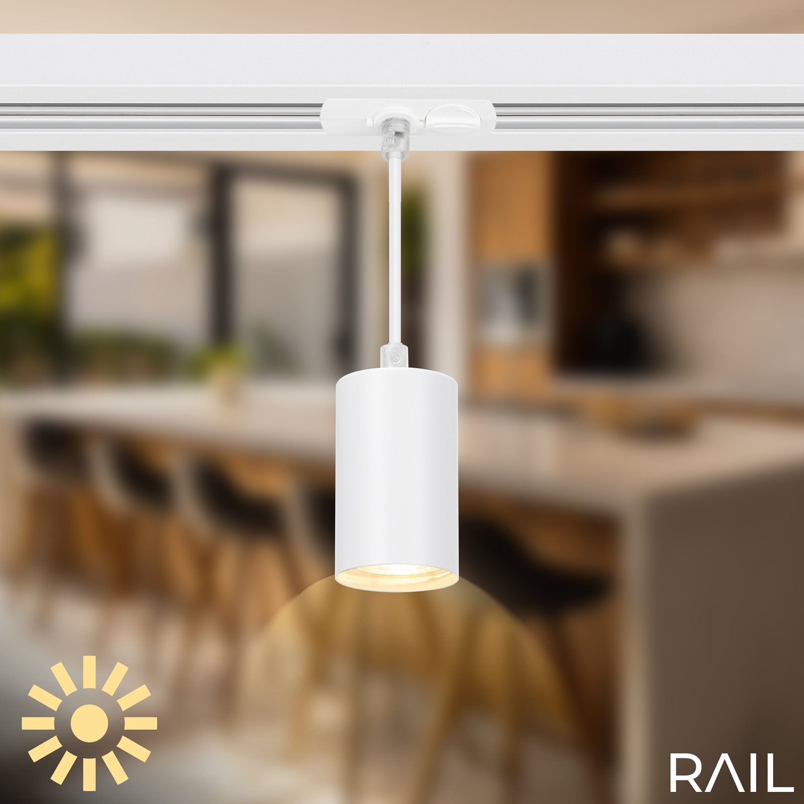 RAIL 230 V track lighting system, white, 4 pendants, length 1.5 m