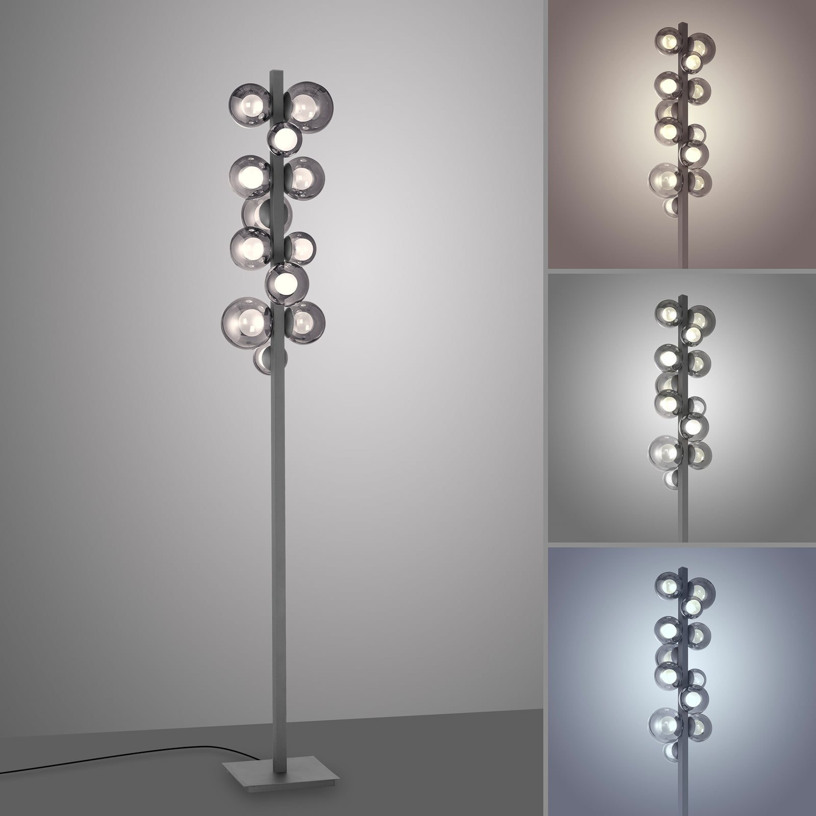 Popup LED-Stehlampe, grau Alu/Glas Dimmer 12-flg. - PURE Popup LED-Stehlampe, grau Alu/Glas Dimmer 12-flg. - PURE