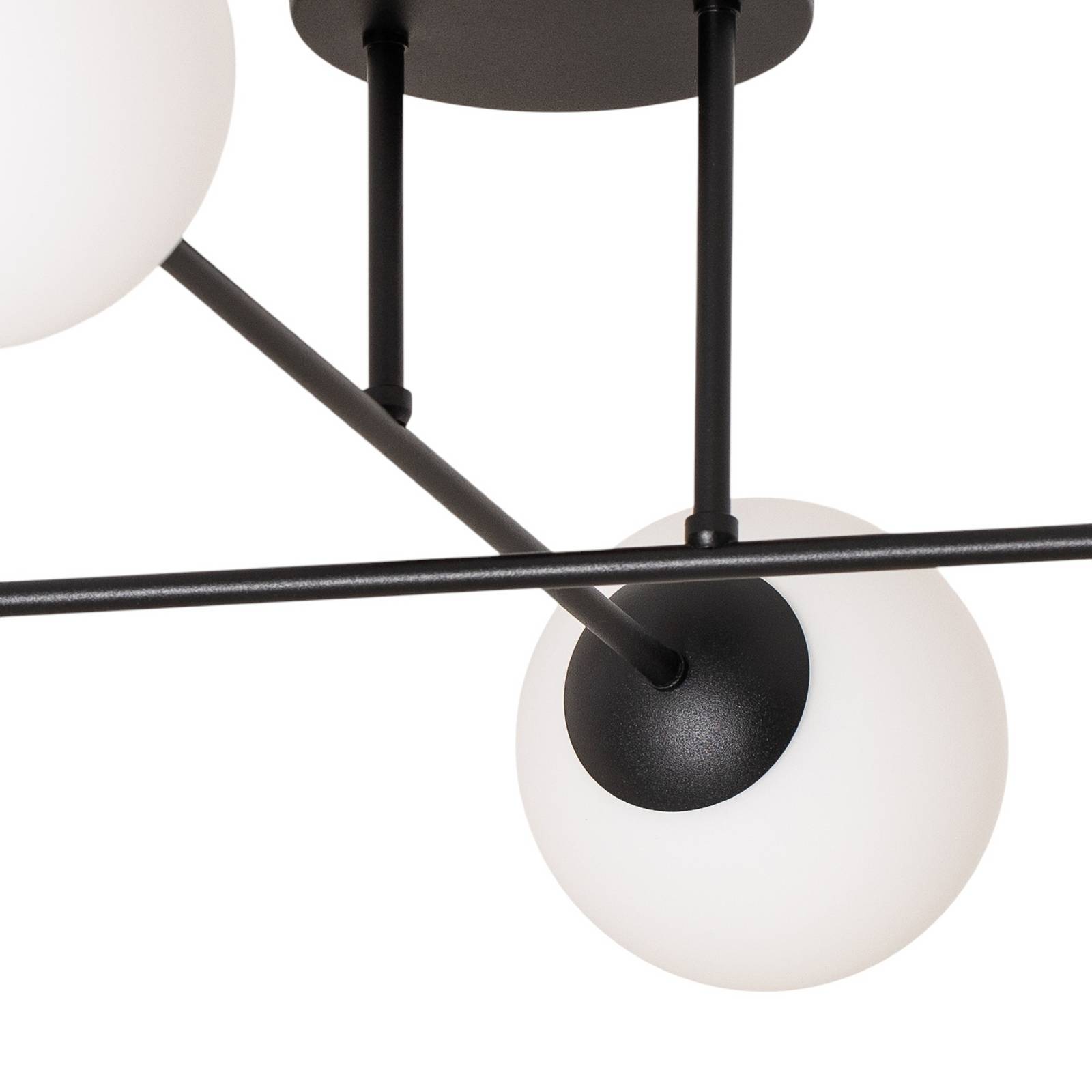 Lampa sufitowa Glassy, 4-punktowa, krzyżowa, czarna/opalowa