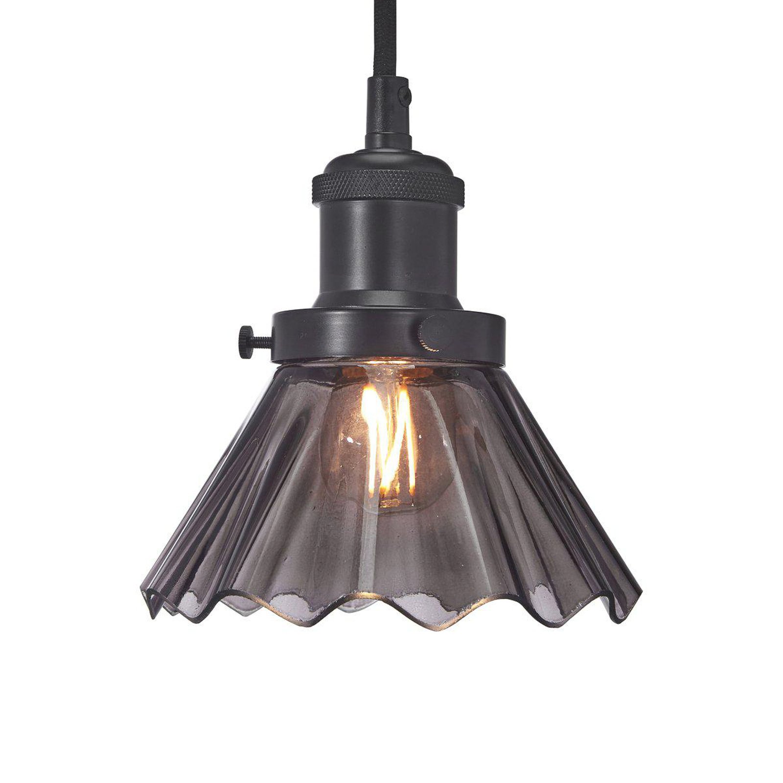 PR Home hanglamp August, zwart, Ø 15 cm, gegolfd glas