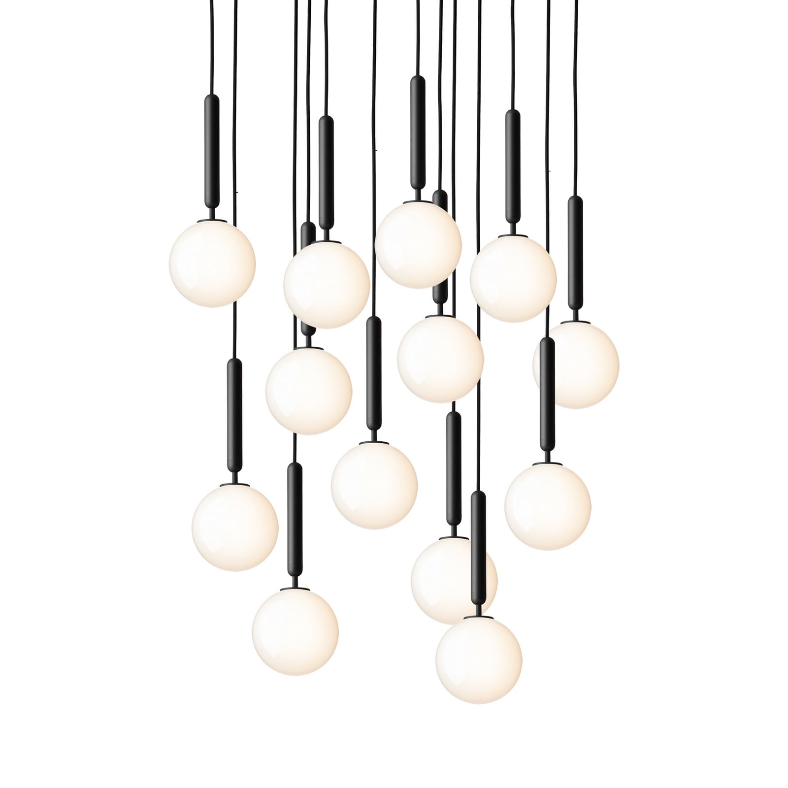 Miira 13 chandelier, grey/opal, Ø 92 cm, 13 lights - Nuura