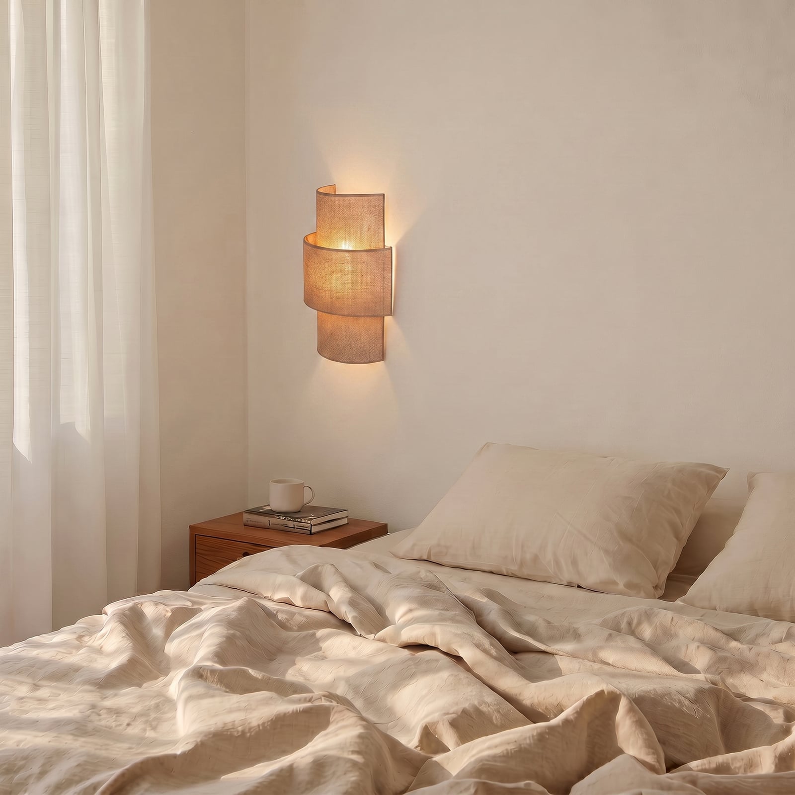 Applique Nature, juta, altezza 41 cm, tessuto, luce verso l'alto/verso il basso