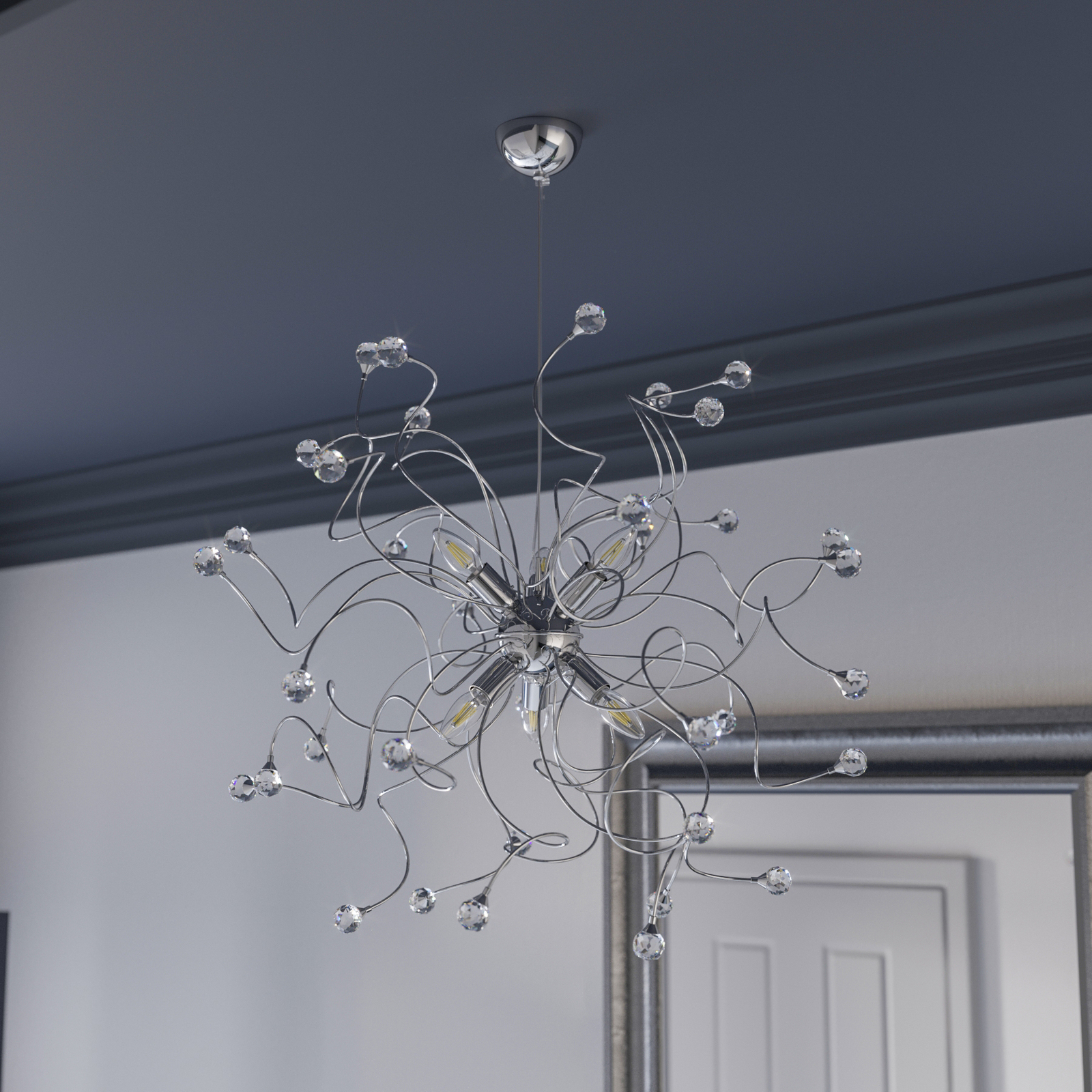 Hanglamp Trilly in chroom met kristallen