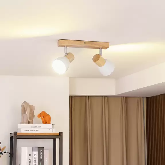 Lampenwelt Holz-Deckenlampe Thorin, zweiflammig