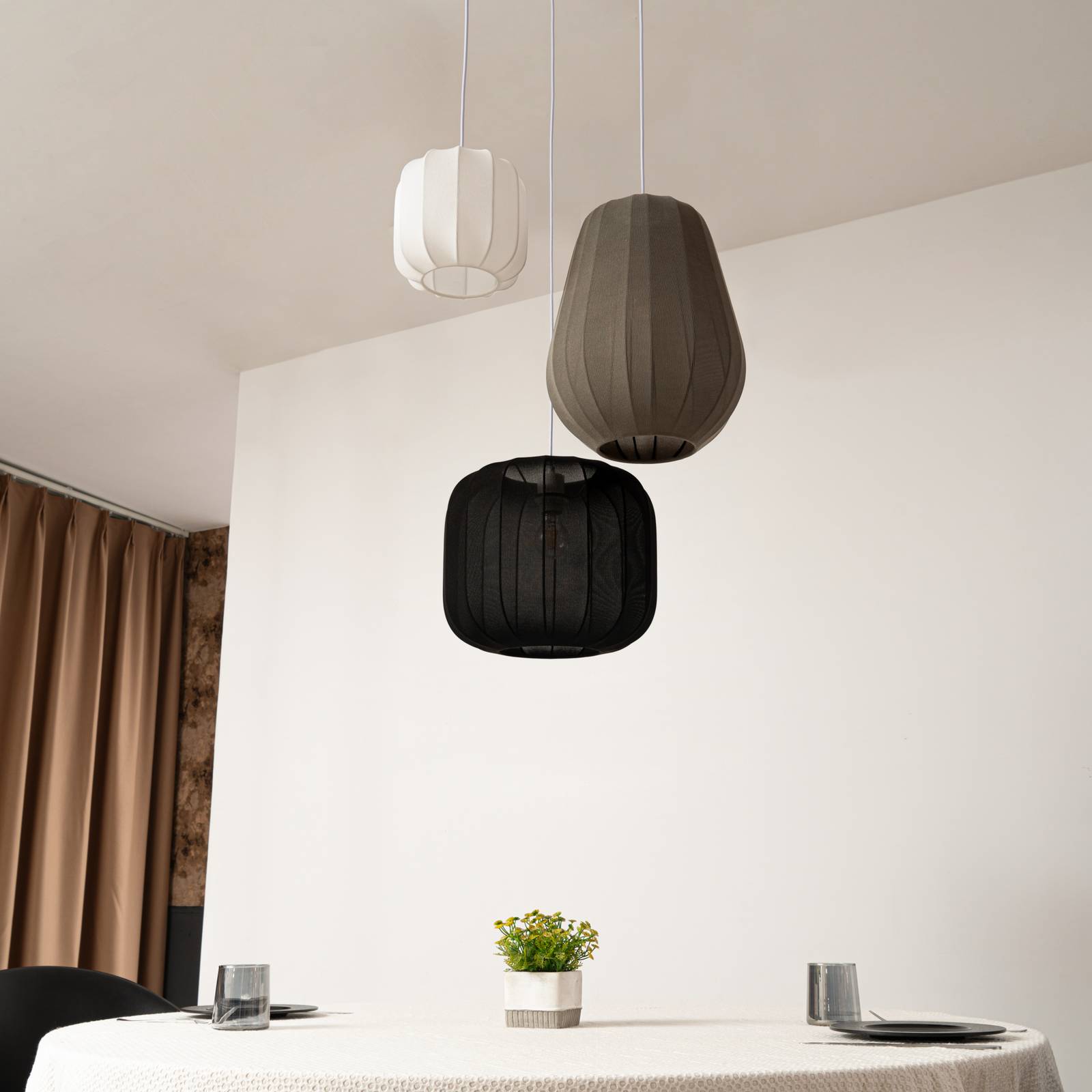 Lampa wisząca Lindby Helin, 3-punktowa, czarny/biały/szary, 60 cm