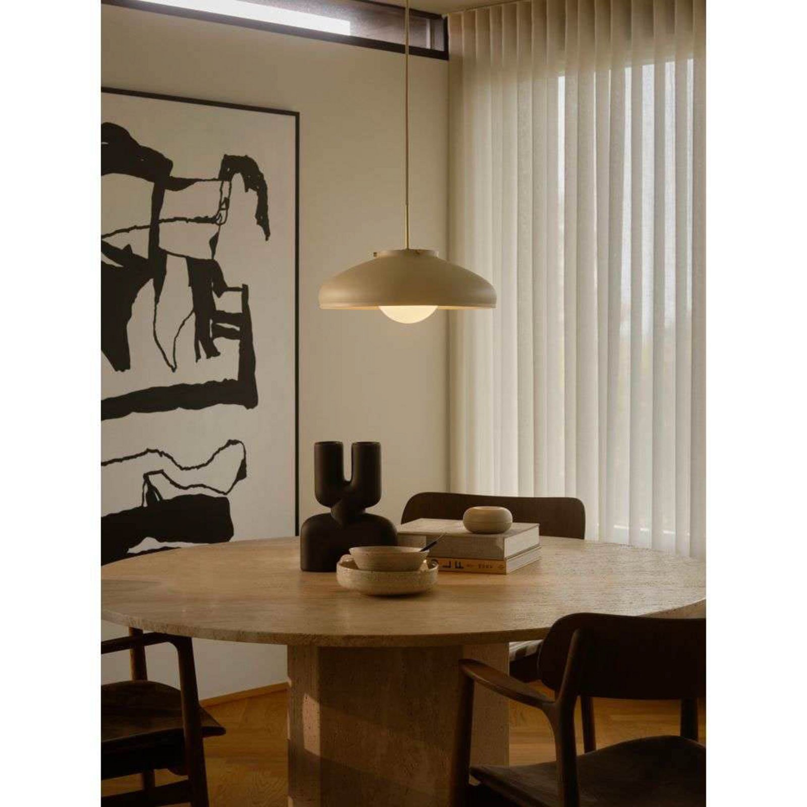 Lampă suspendată Latif, culoare bej, Ø 40 cm, alamă
