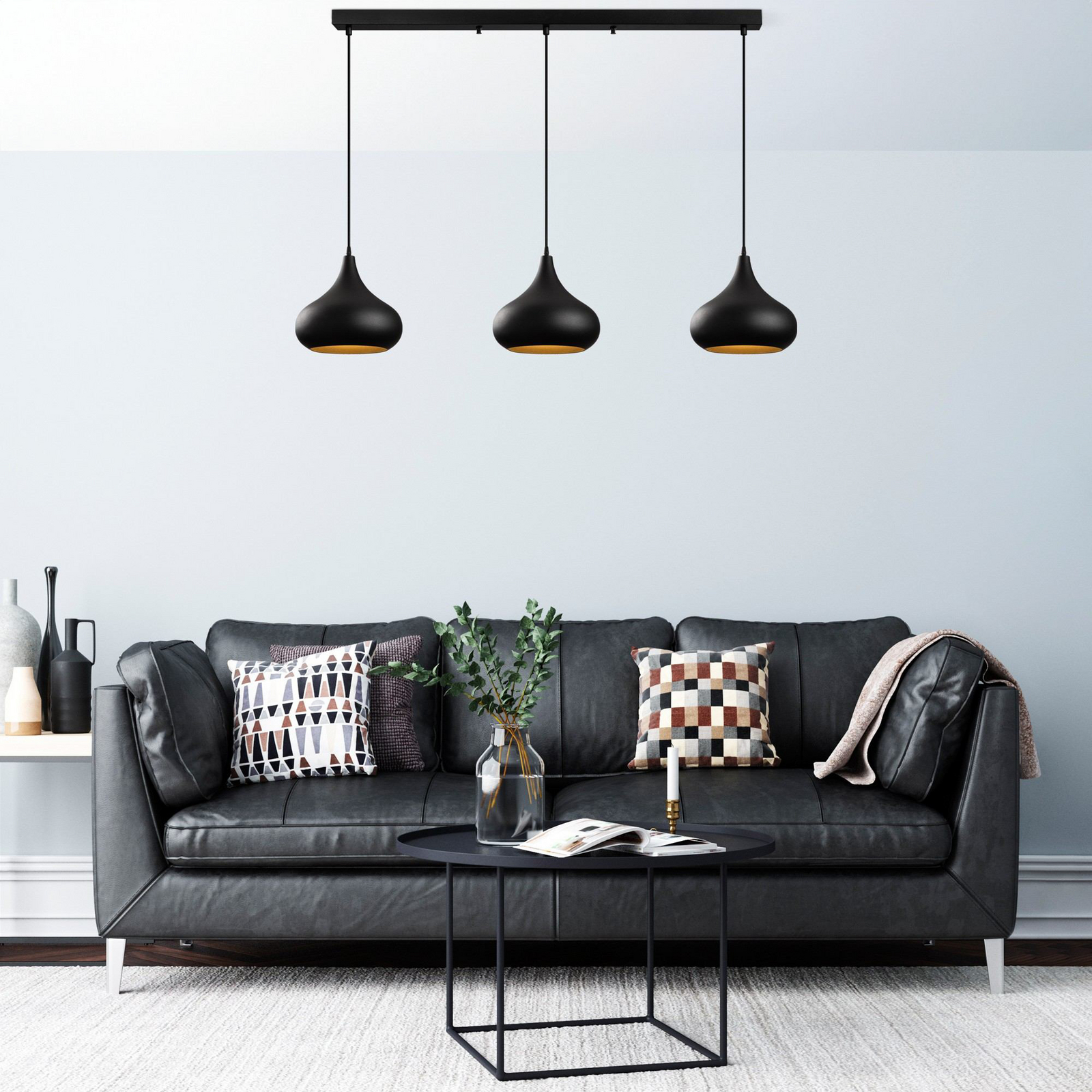 Muba pendant light, black, length 120 cm, metal