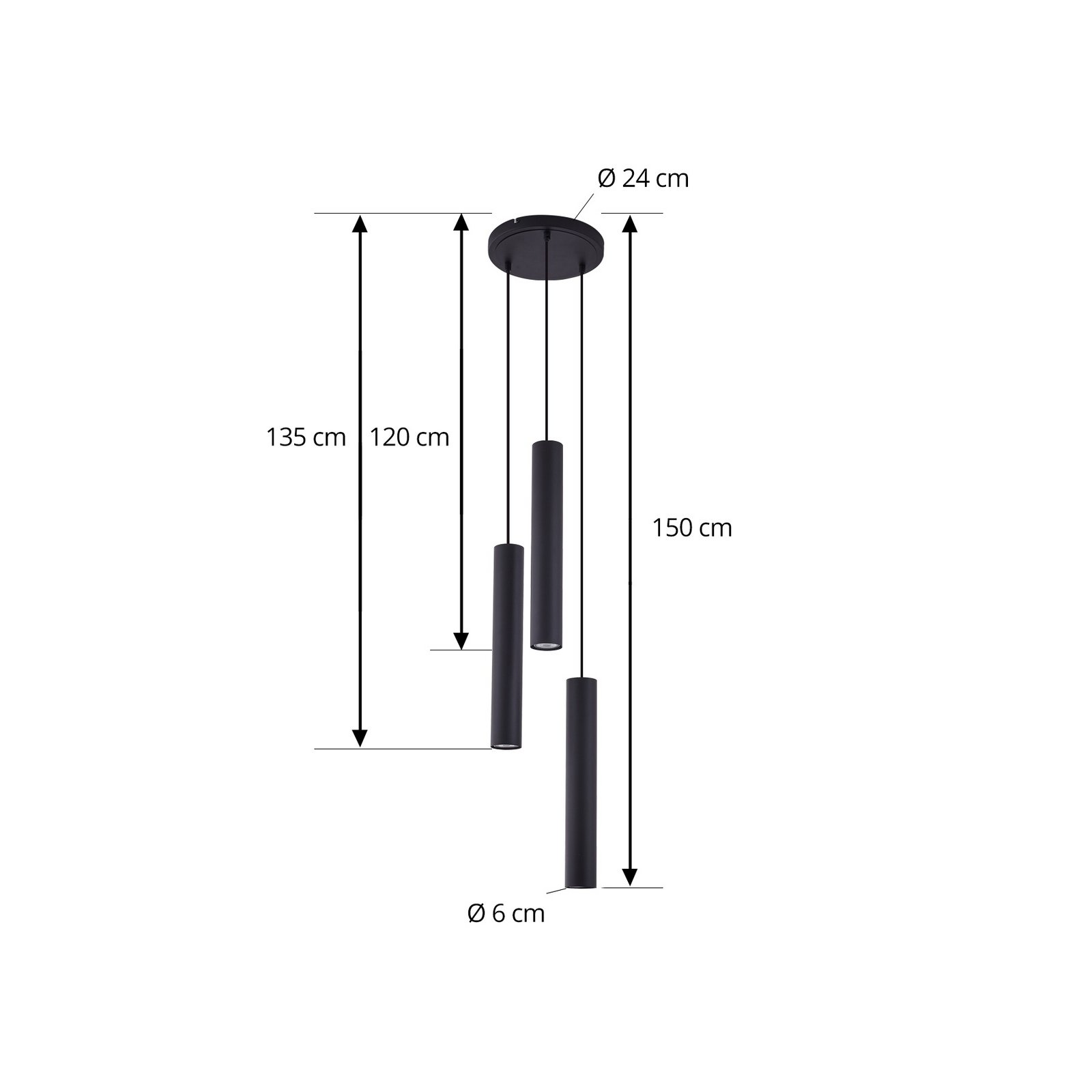 Lindby pendant light Joffrey, Ø 24 cm, black, 3-bulb, GU10