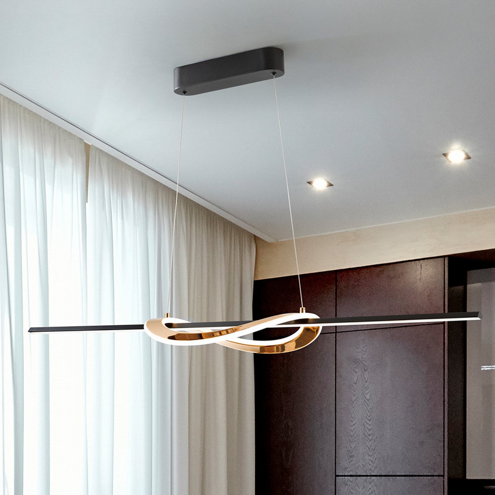 LED hanglamp Enora, zwart/goudkleurig, lengte 120 cm, CCT