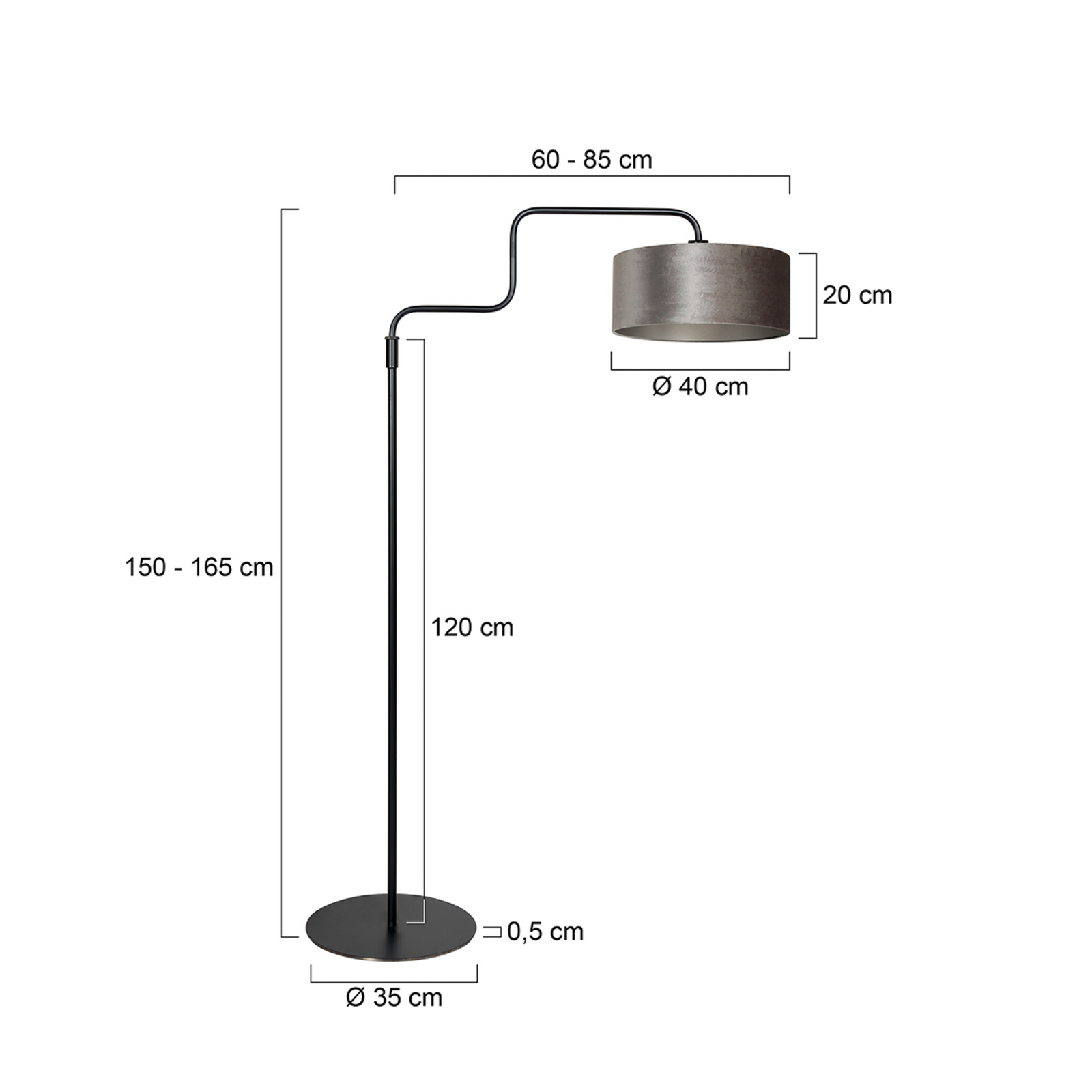 Vloerlamp Bloeba, zwart/zilver, hoogte 165 cm, velours