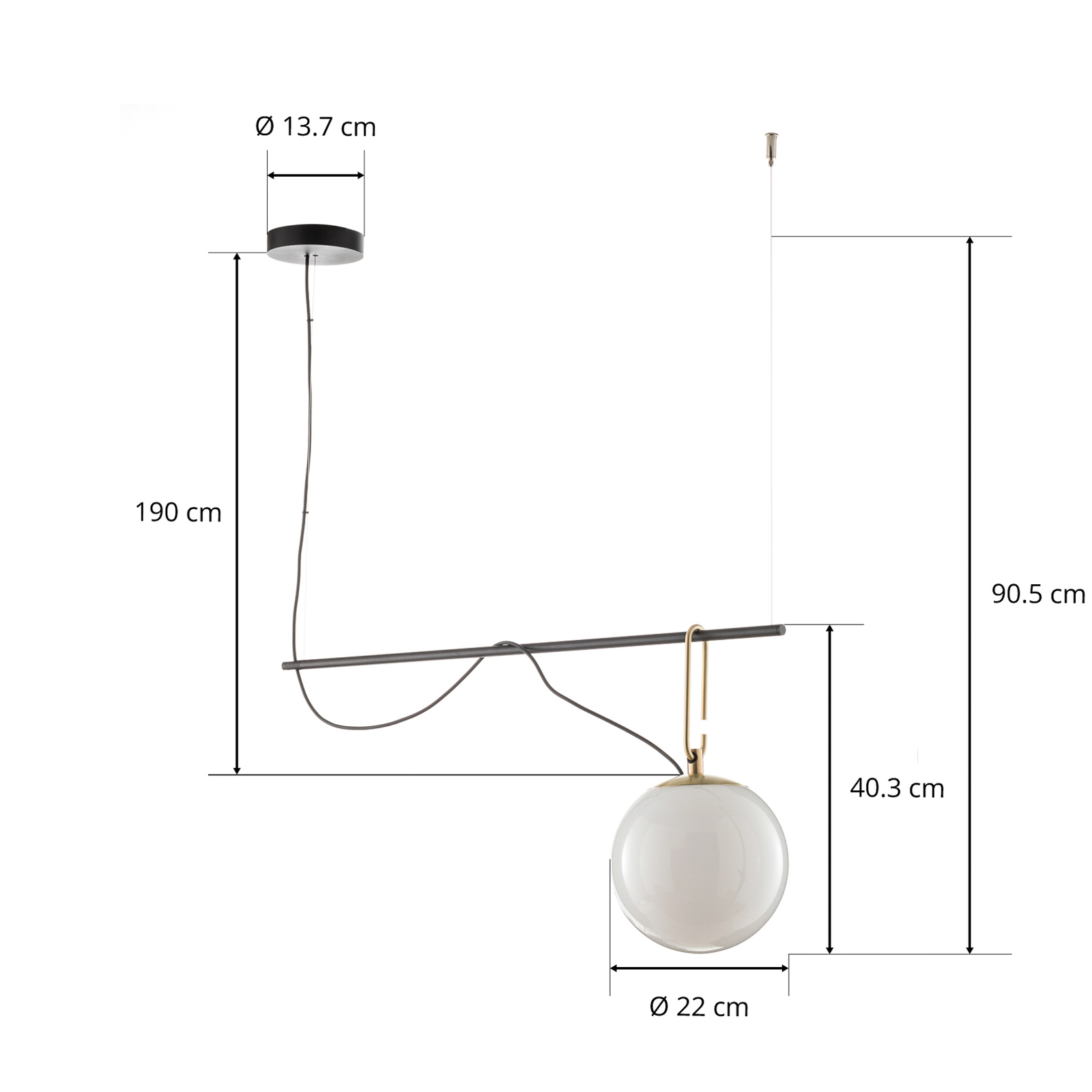 Artemide nhS2 22 závěsné světlo 90,5cm koule Ø22cm