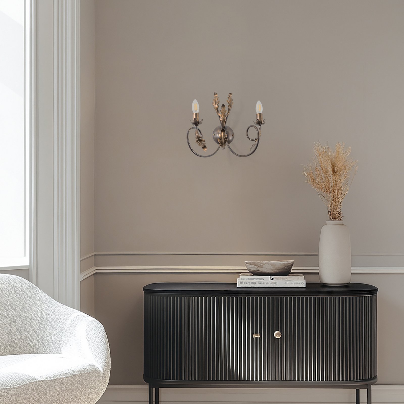 Aplique de pared Gretel, 2 luces, color bronce, metal, E14