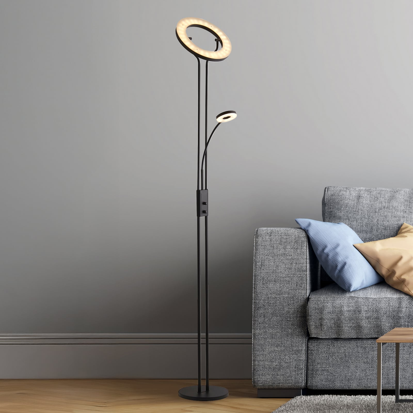 Lampa stojąca LED Mother &amp; Child, czarna, lampka do czytania, ściemniana