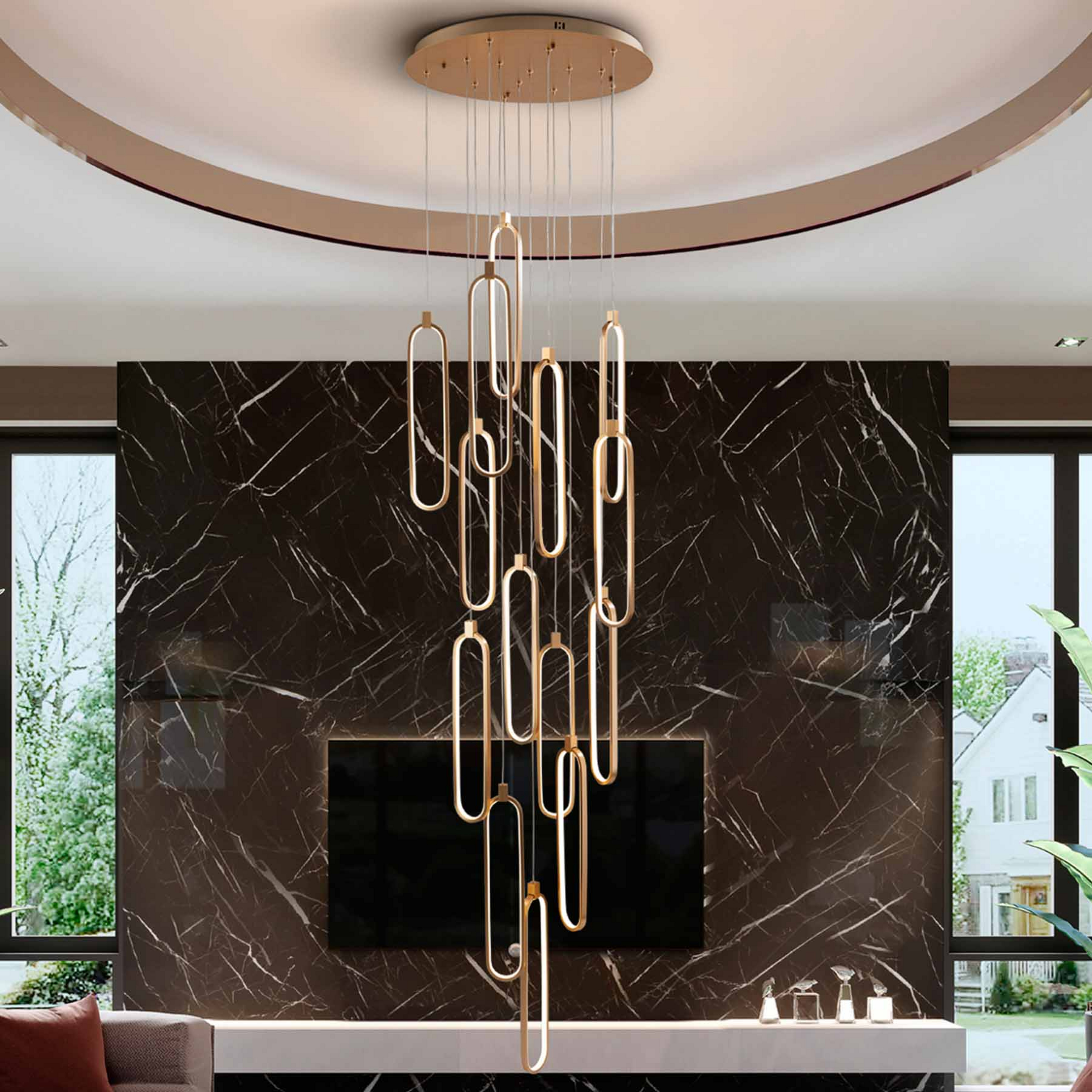 LED-ripustusvalaisin Colette rose gold 14-valo Ø 60cm kaukosäädin kaukosäädin