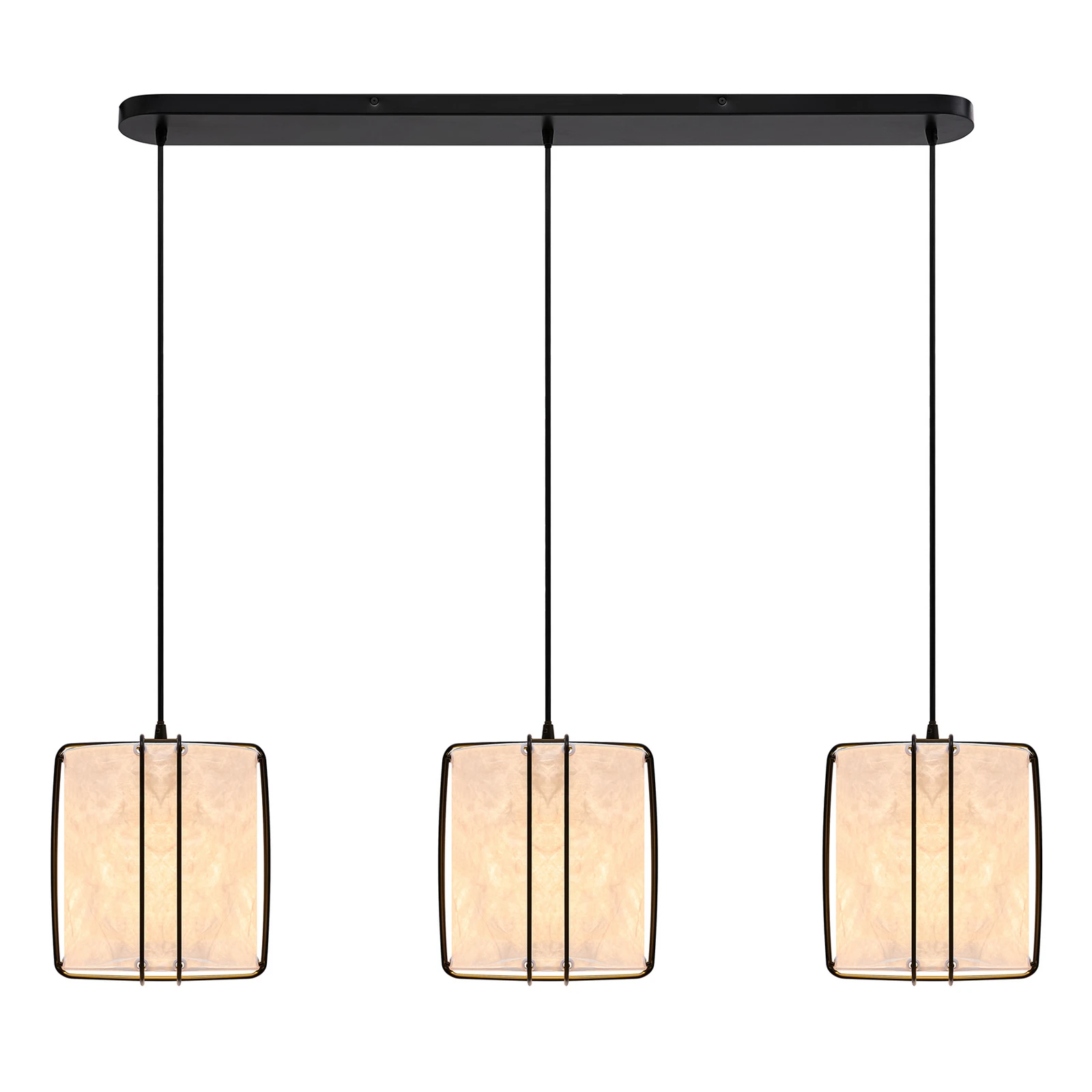 Suspension Cardine, 3 lampes, papier, métal