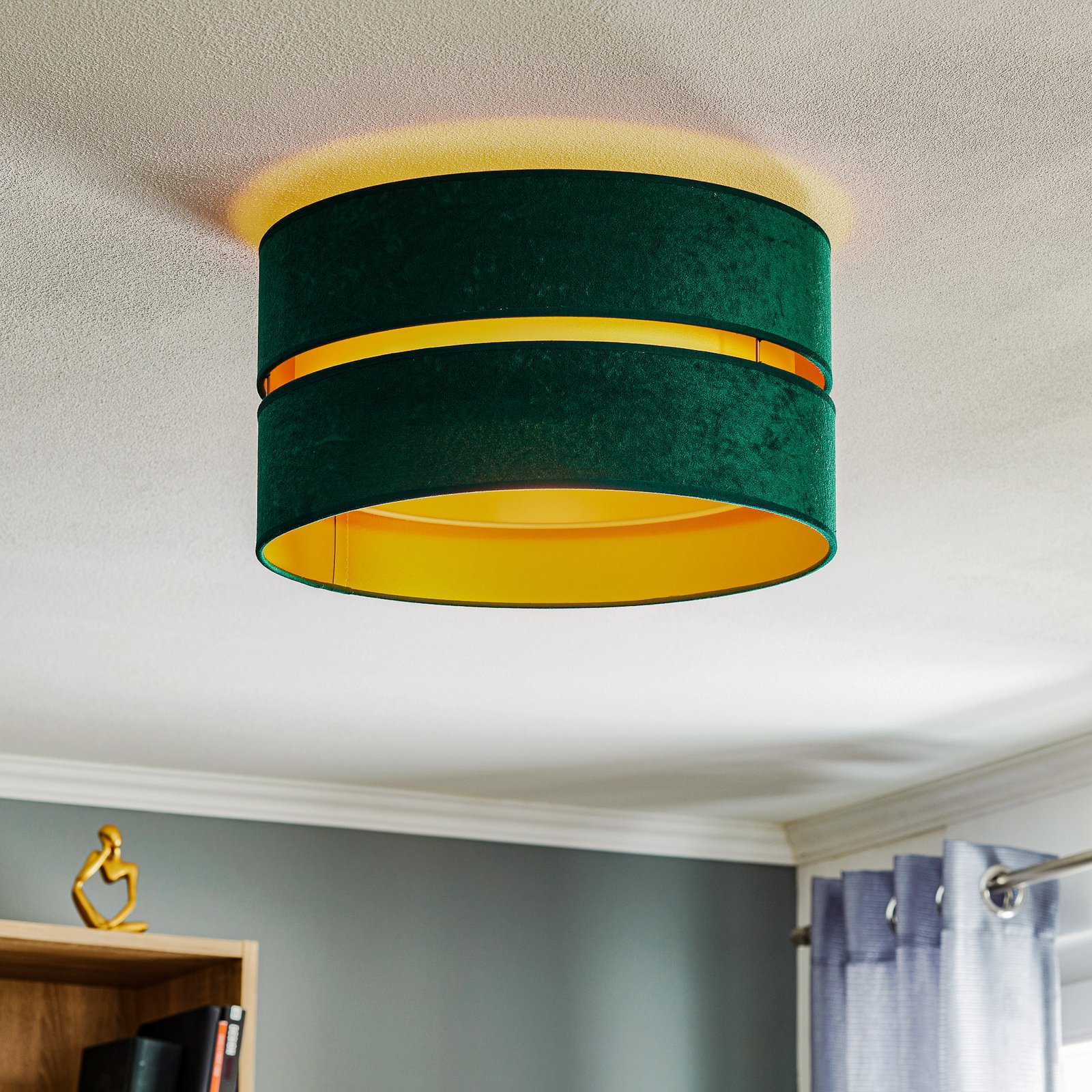 Duo ceiling light made of fabric green/gold Ø 40cm