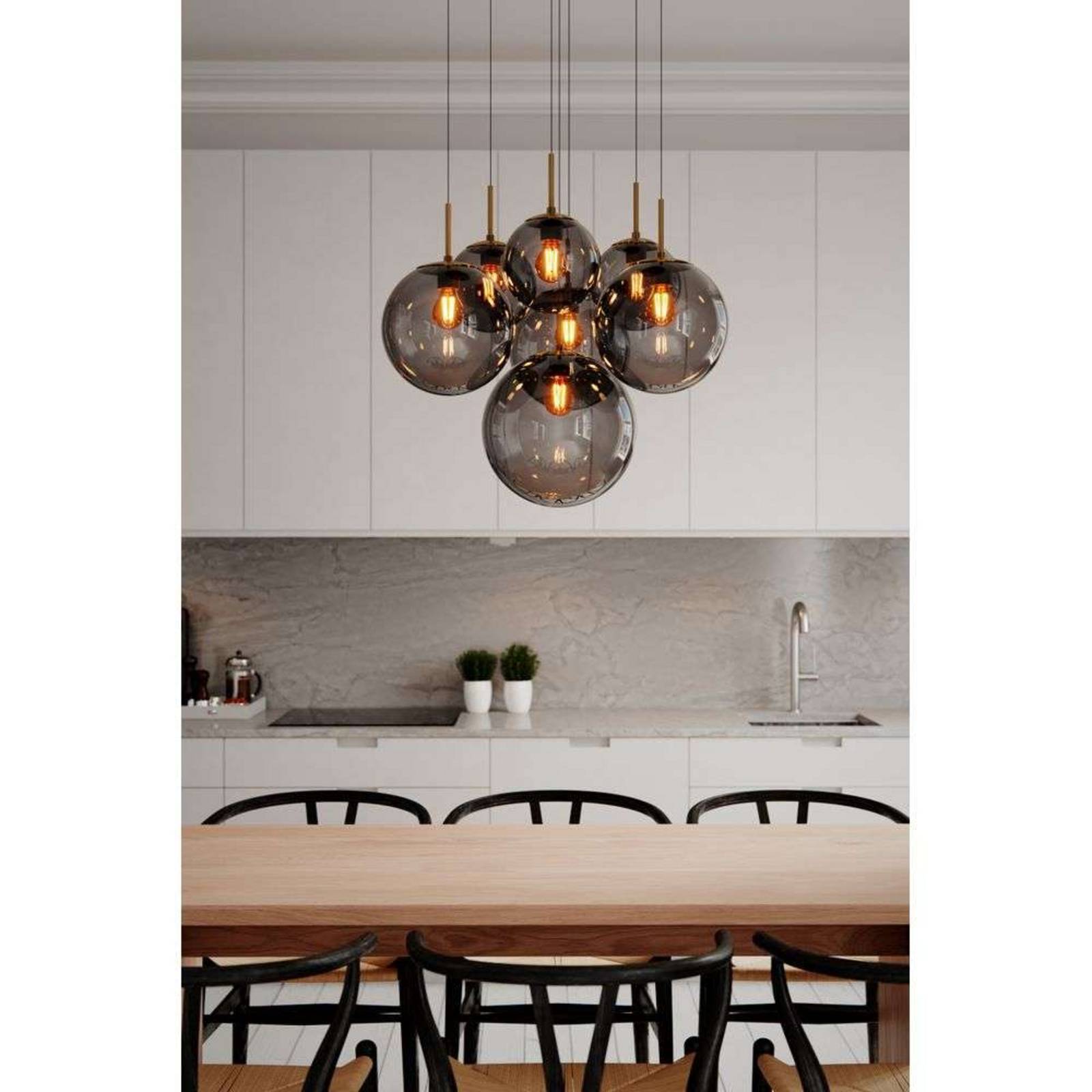 By Rydens Pendelleuchte Laura, Ø 54 cm, 7-flg., rauchgrau günstig online kaufen