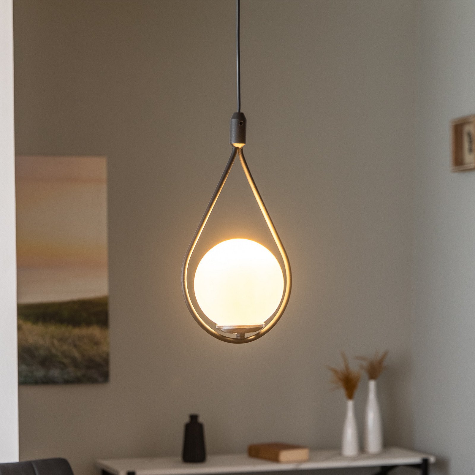 Opviq Lampă suspendată Mudoni MR-937 1 bec negru/opal sticlă - Camera de zi / sufragerie - modern - negru alb opal