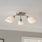 Plafón Portos, 3 luces, blanco/cromo, metal, Ø 54 cm