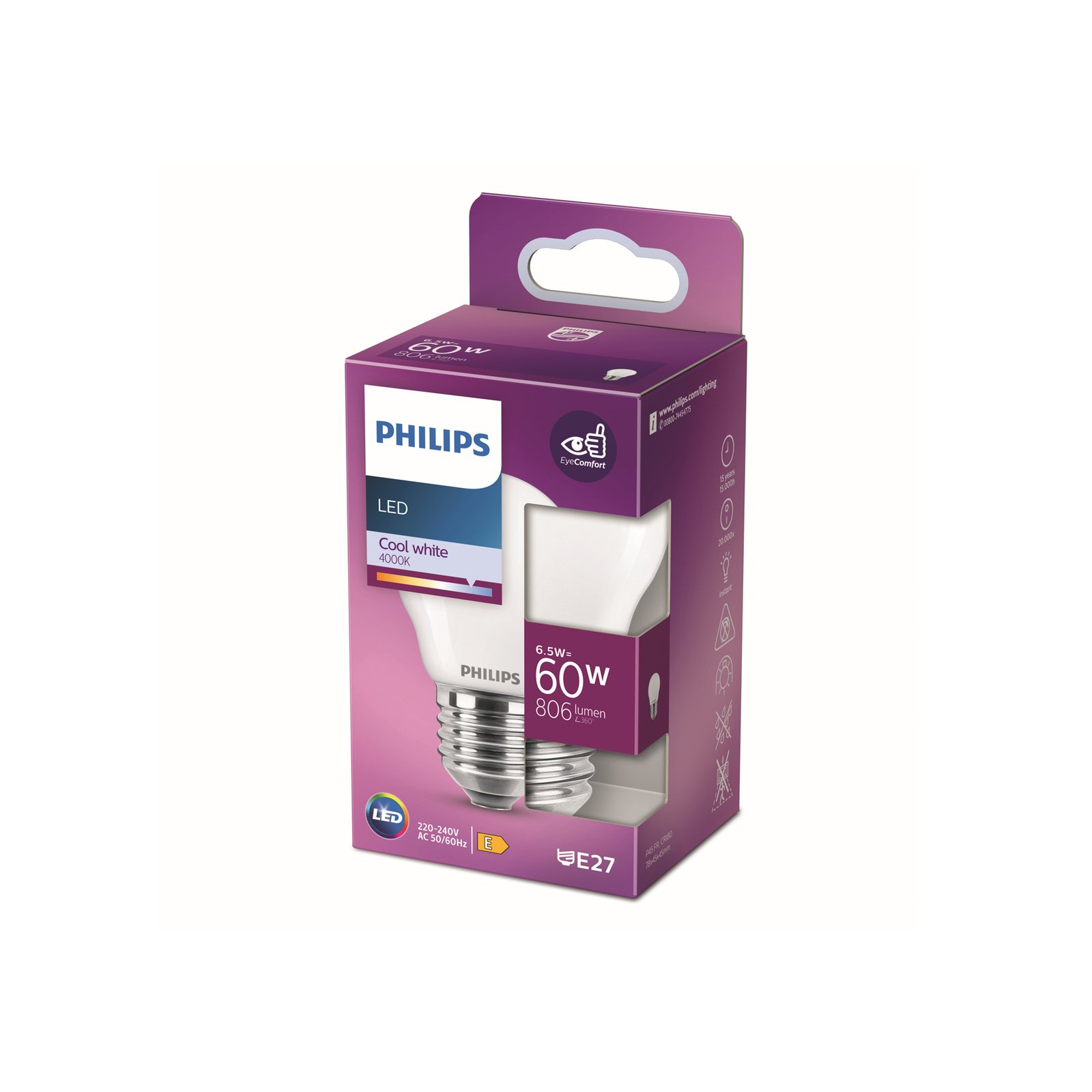 Philips Classic LED lamp E27 P45 6,5W mat 4.000K