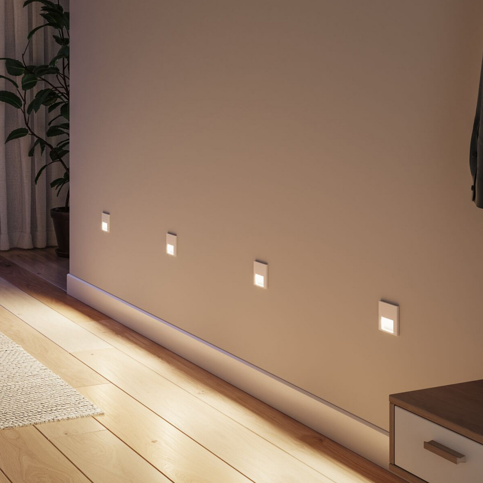 Paulmann LED vgradna stenska svetilka Tsaro, bela, plastika, 2700 K - Hodnik - Sodobni - bel mat