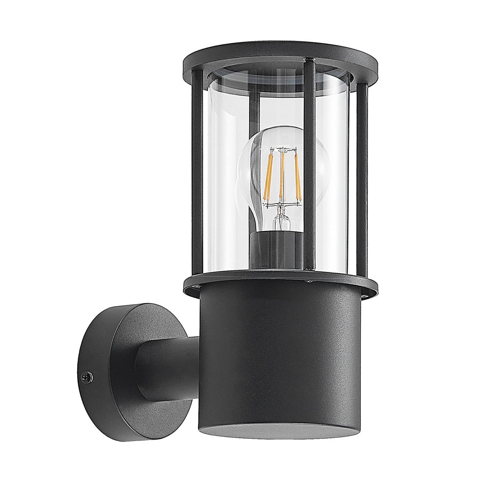 Lindby Yvain outdoor wall light, cylindrical, stainless steel, plastic, E27, 20 W, W: 12.4 cm, H: 24 cm