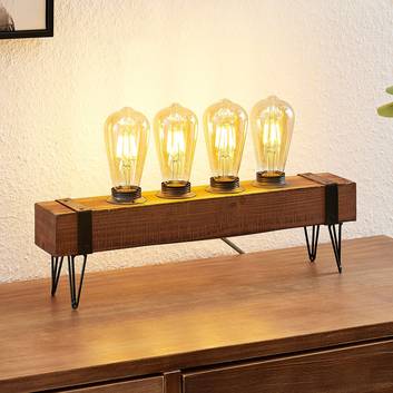 Lindby Sverina lámpara de mesa de madera, 4 luces