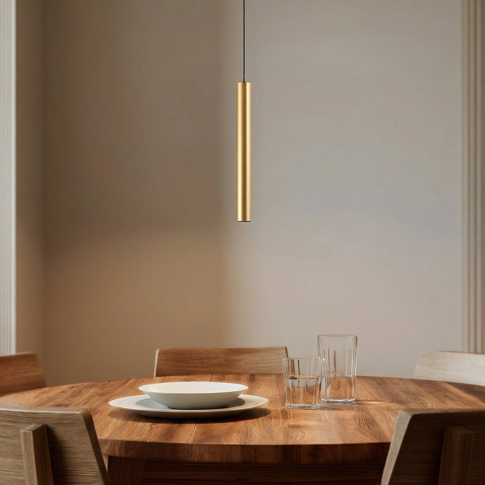 Suspension LED Lindby Lumaro, dorée, 27 cm, 48 V, à intensité variable