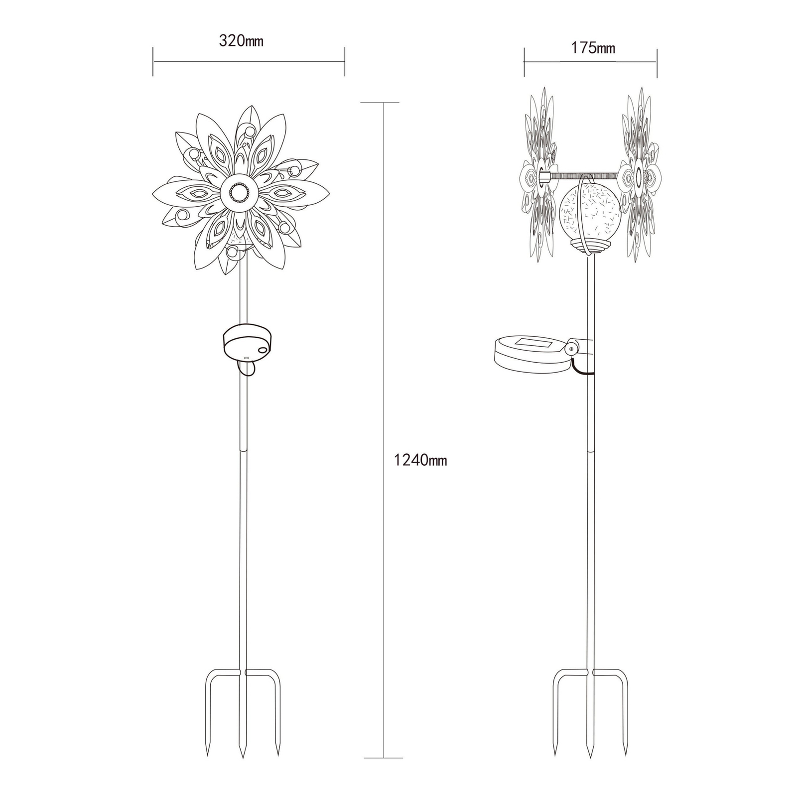 LED-solcellelampe 36578S, jordspyd, sølv/svart, metall