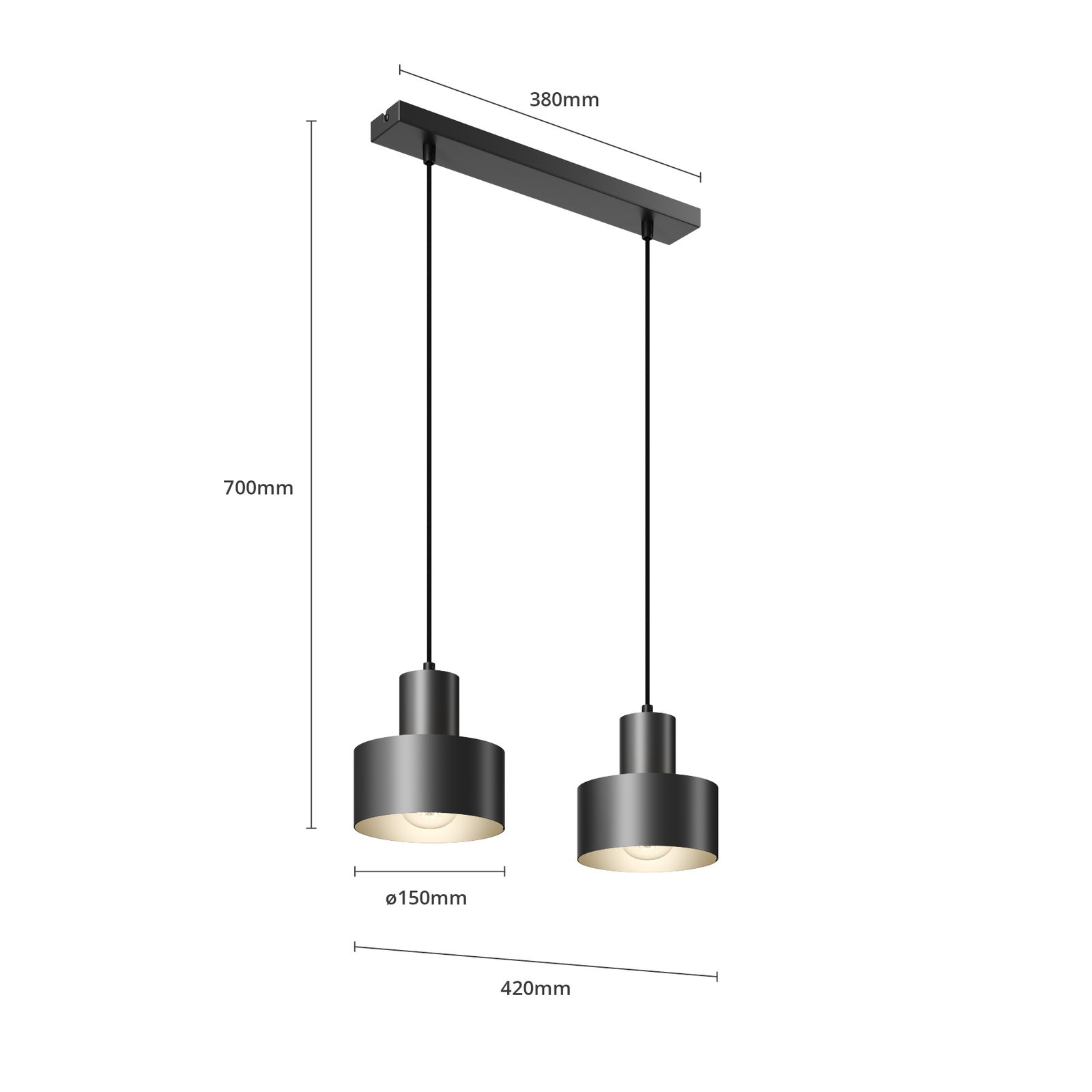 Hanglamp Rif, lineair, 2-lamps, zwart