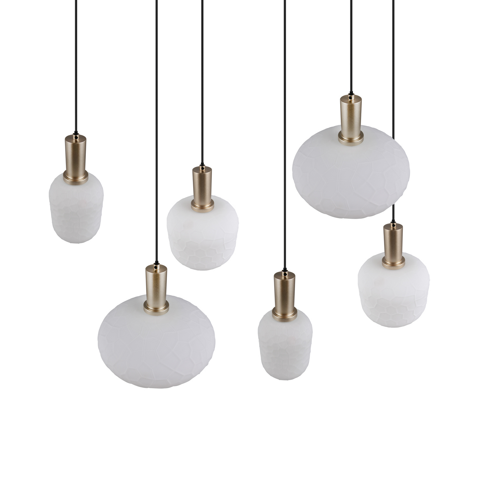 Hanglamp Emelie, 6-lamps, goudkleurig/wit, metaal, glas, E27 Hanglamp Emelie, 6-lamps, goudkleurig/wit, metaal, glas, E27