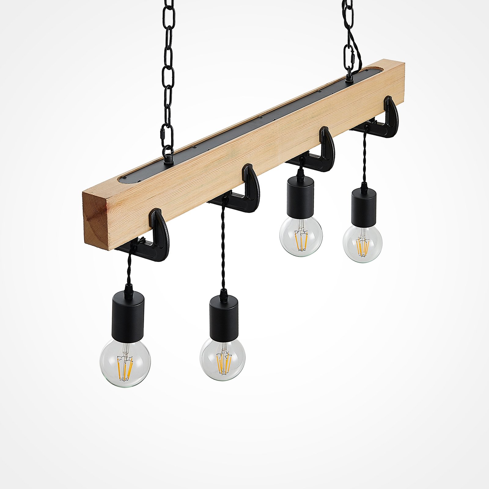 Lindby Asya A Sospensione, 4 Luci, Legno, Nero | Lampade.it