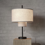 New Works Margin table lamp, beige, Ø 36 cm, textile