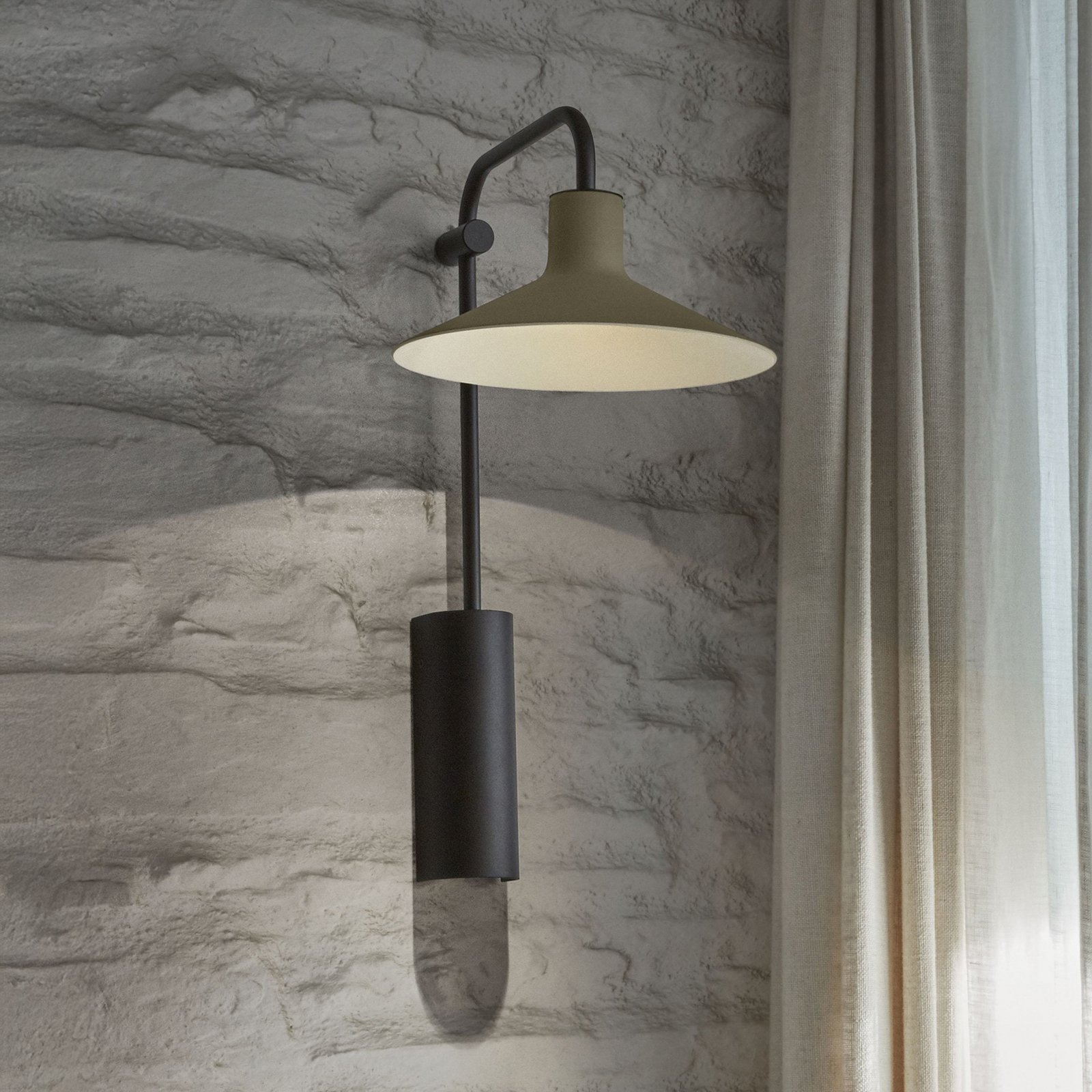 Bover LED wall lamp Platet A/02, black/olive grey