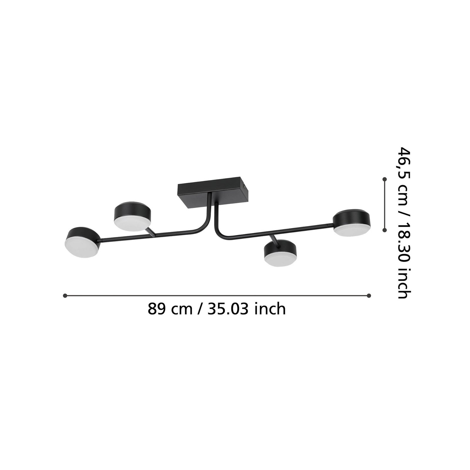 Clavellina Plafón LED, negro, 4 luces
