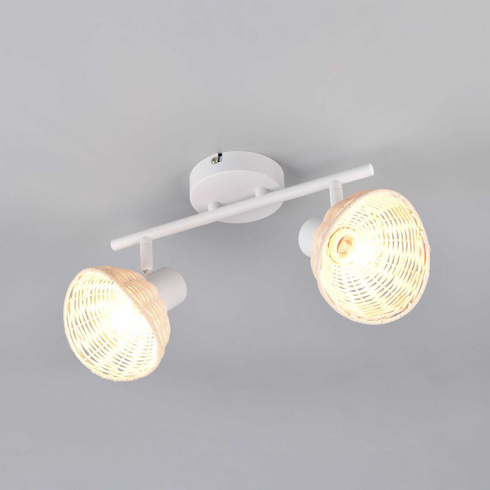 Reality Leuchten Plafonieră Calvi albă ratan natural lungime 40 cm 2 becuri. - Camera de zi / sufragerie - alb mat ratan natural - Metal