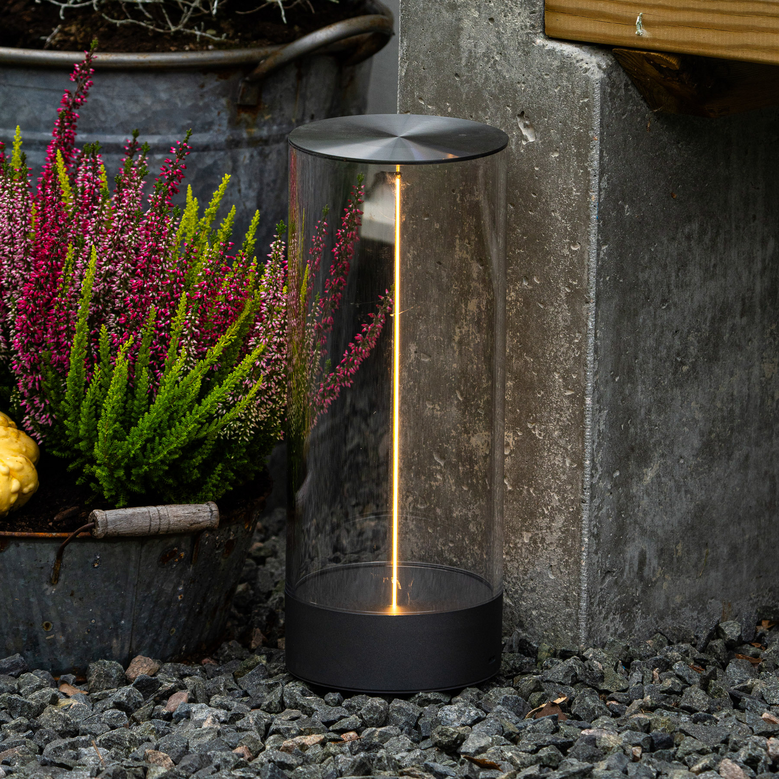 LED tafellamp Edison, hoogte 32 cm, grijs/helder, IP54 LED tafellamp Edison, hoogte 32 cm, grijs/helder, IP54