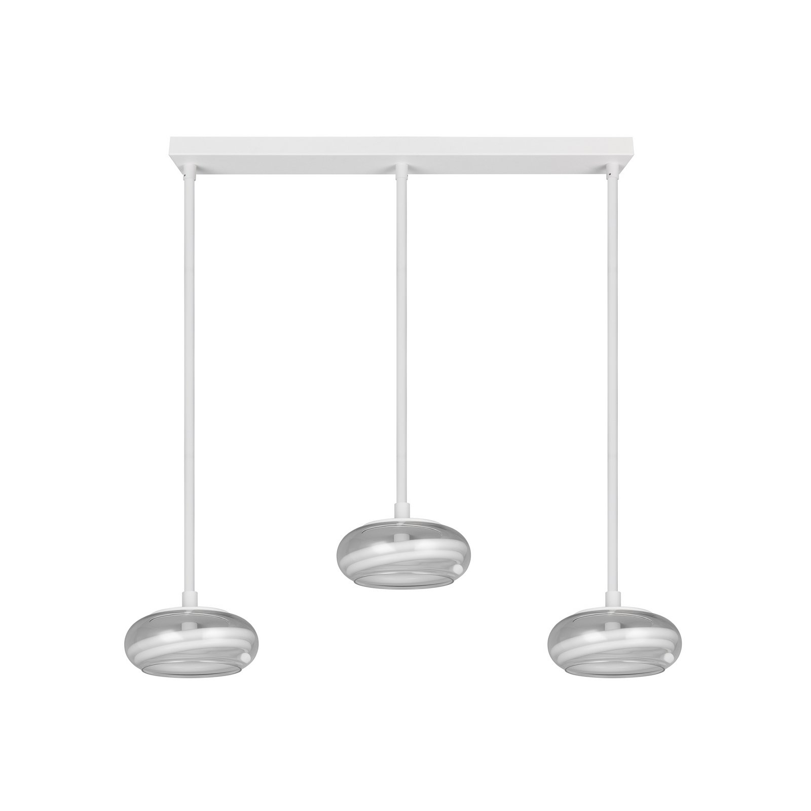 Lampada LED a sospensione Tarsia, bianco opaco, lunghezza 91 cm, vetro, a 3