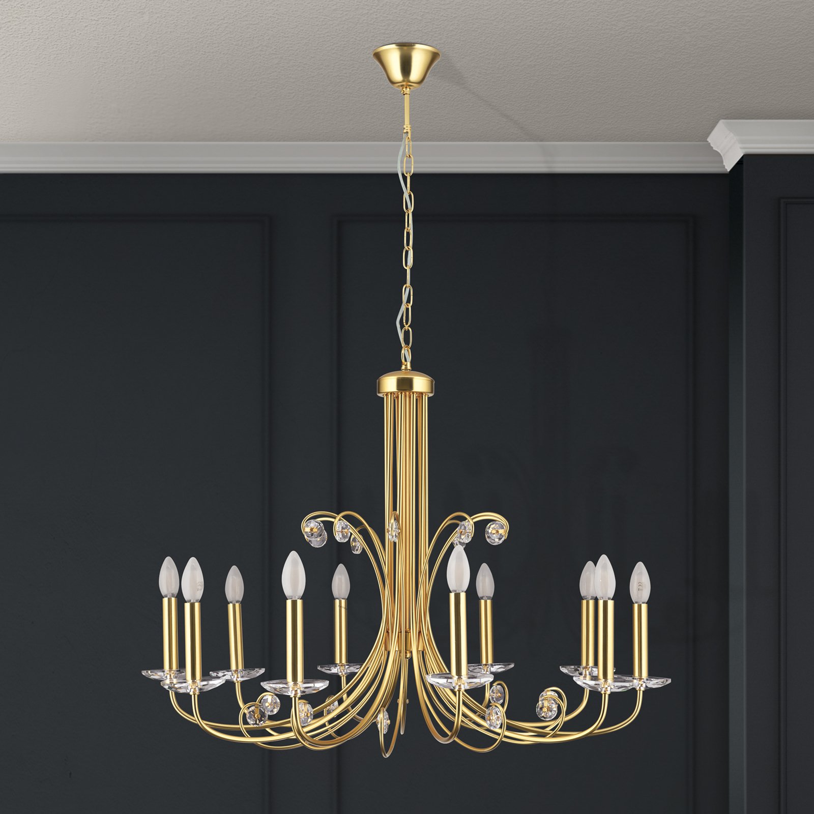 Lustre Ariane, doré, Ø 92 cm, cristal, 10 lampes