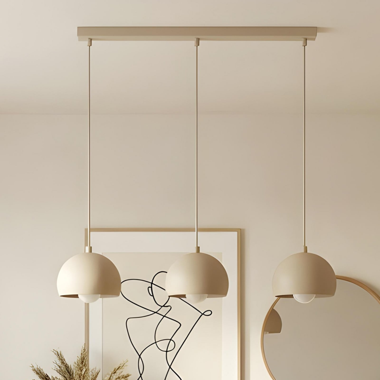 Sool hanging light, beige, length 65 cm, 3-bulb, metal, E27