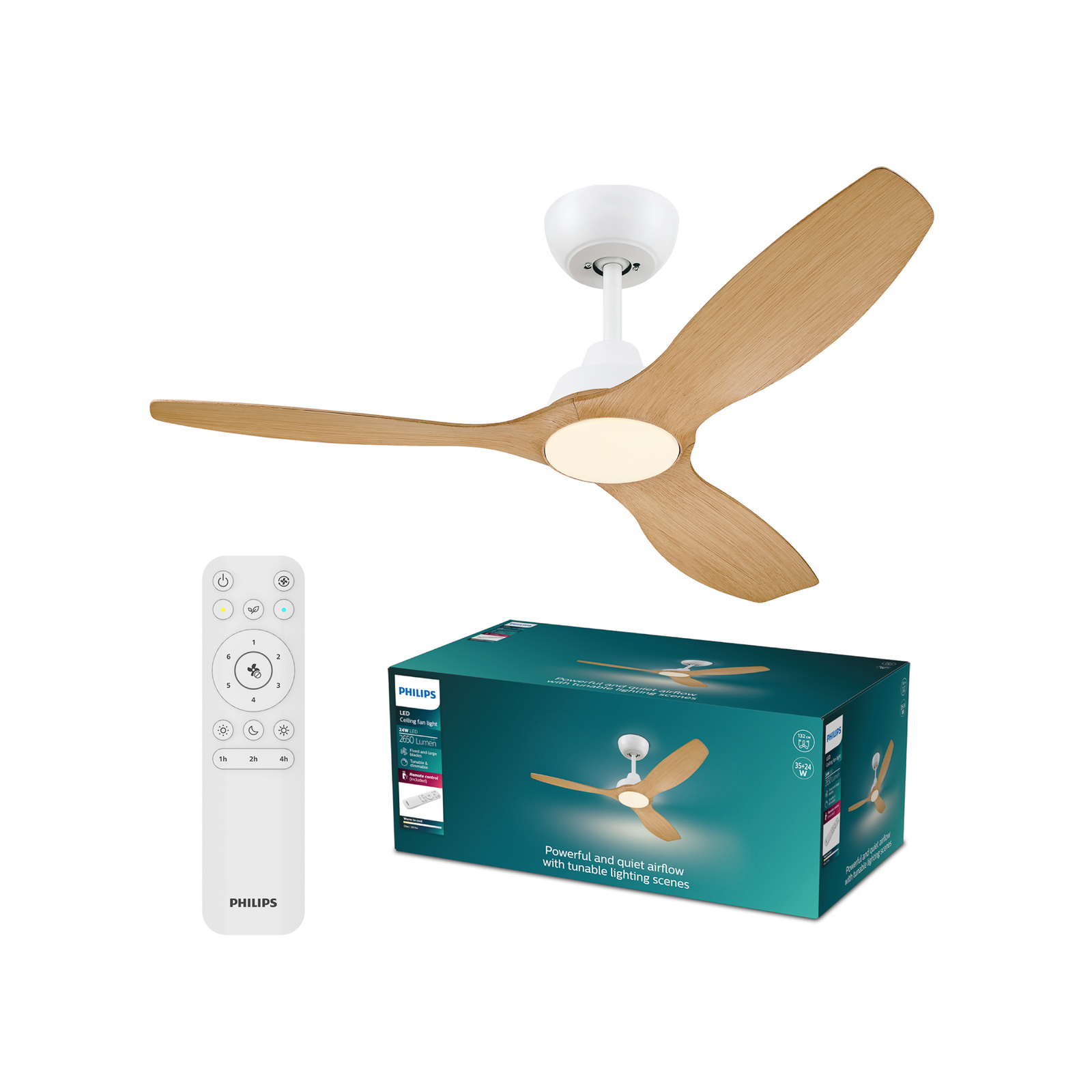 Wentylator LED Philips Olas, średnica 132 cm, brązowo-biały, CCT