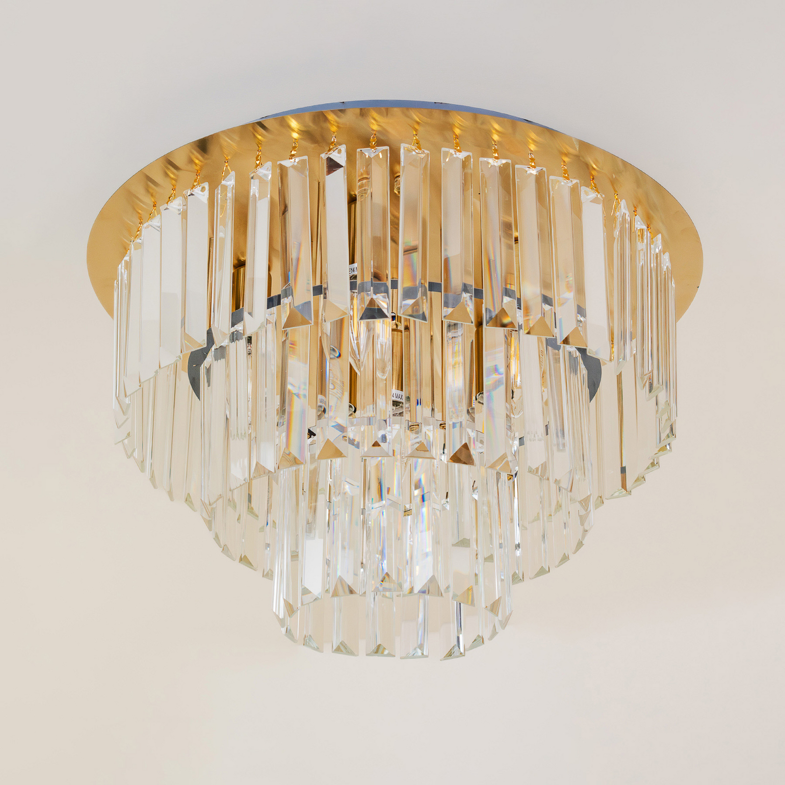 Milano ceiling light, Ø 45 cm, gold/crystal, glass, 6 x E14