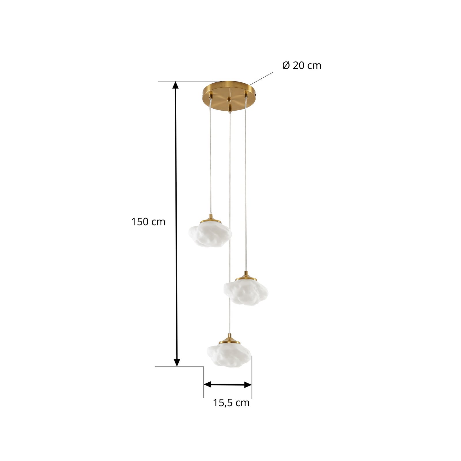 Piatra hanglamp, opaal/messing, 3-lamps, Ø25cm, glas - Lindby