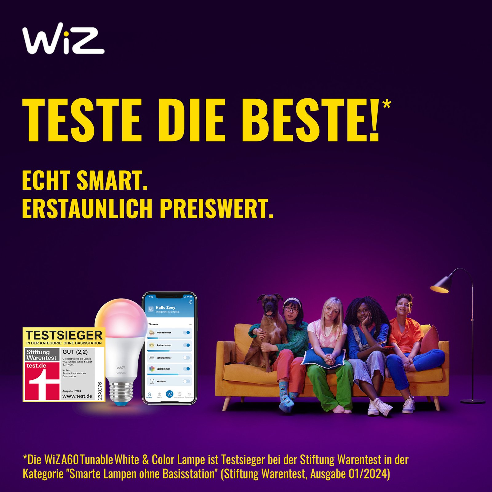 Lichtbronnen Smart Color 8,5W 806lm 2200-6500K RGB 2-pack E27 & Remote - WiZ