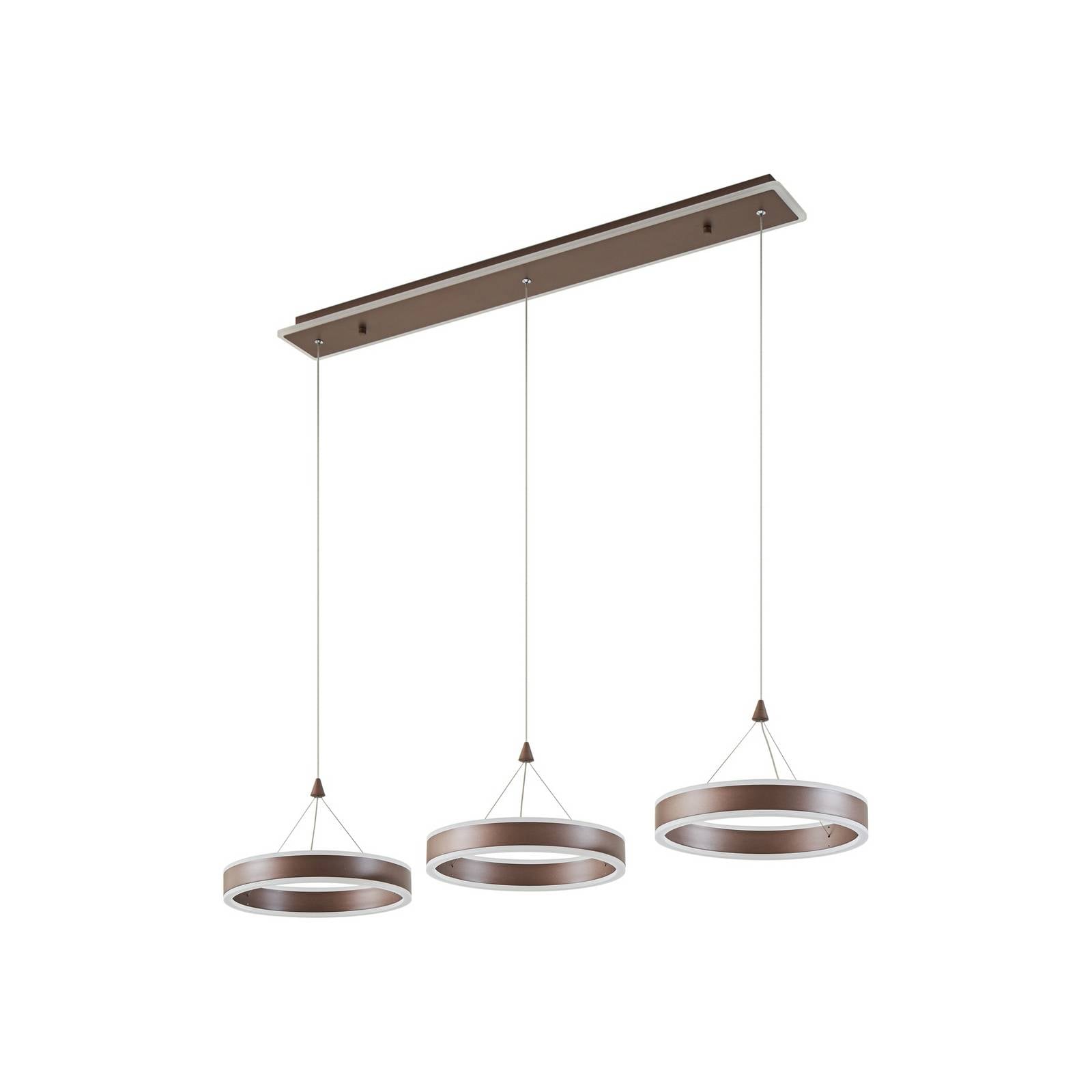 Lucande LED-Hängelampe Kolo, 114 cm, 3-flg., braun, dimmbar