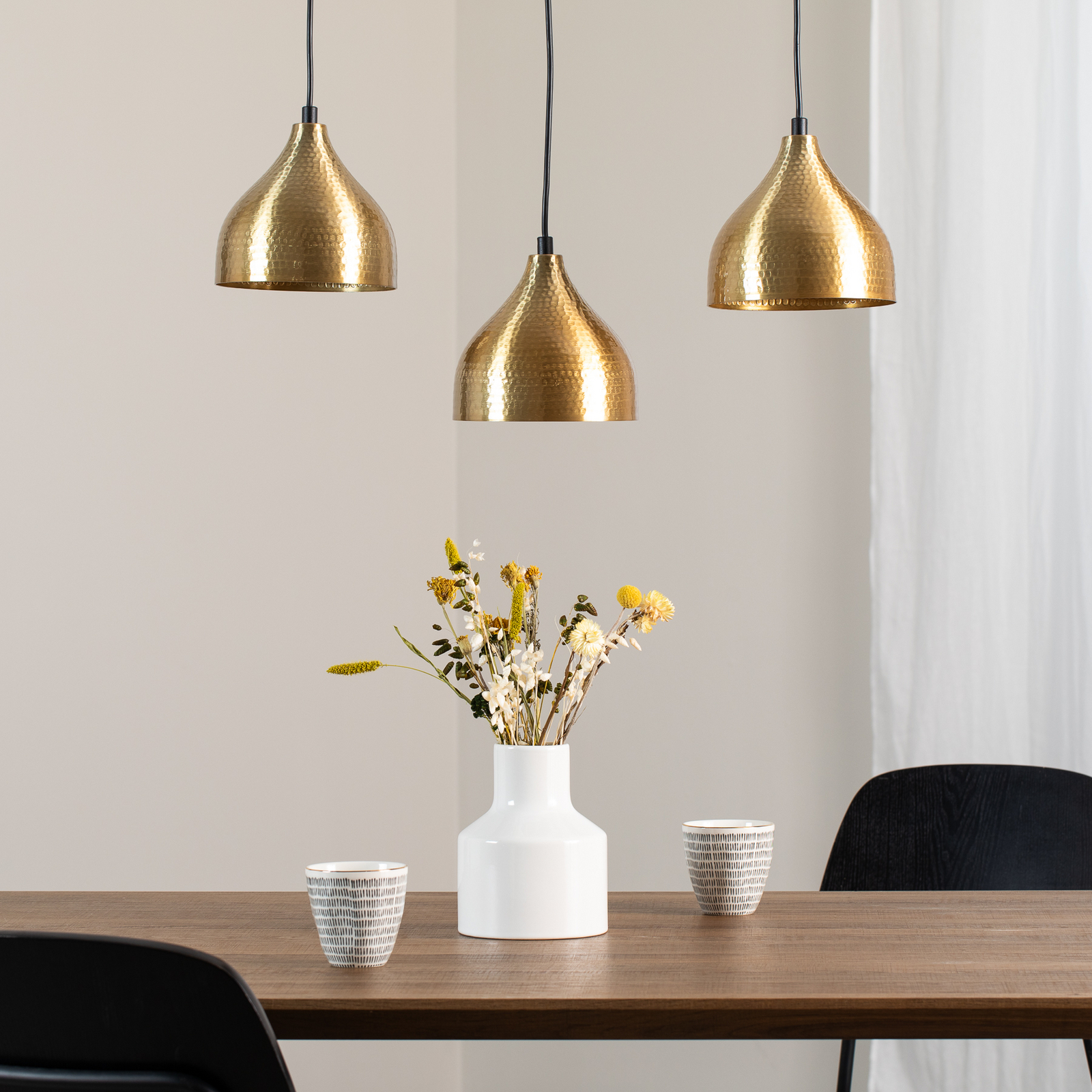 Tattoo 6214 pendant light, gold-coloured metal, 3-bulb, linear