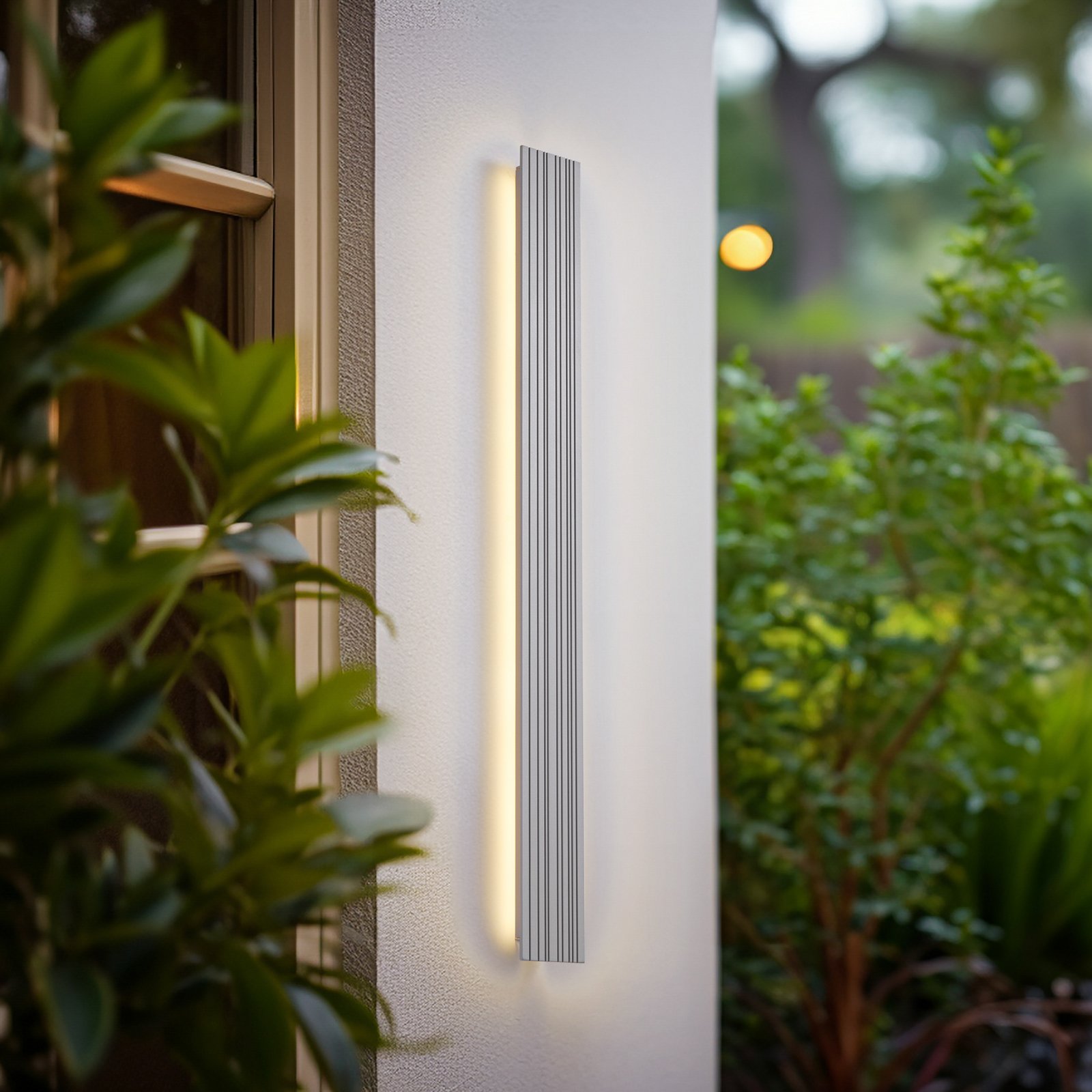 Melira LED buiten wandlamp, grijs, lengte 100 cm, aluminium - Lucande