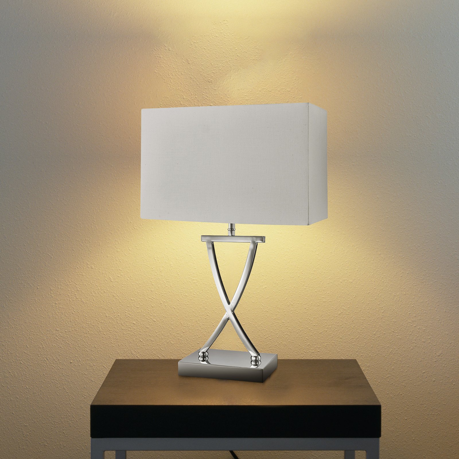 Club table lamp, chrome/white, 35.5 cm high, textile, E14